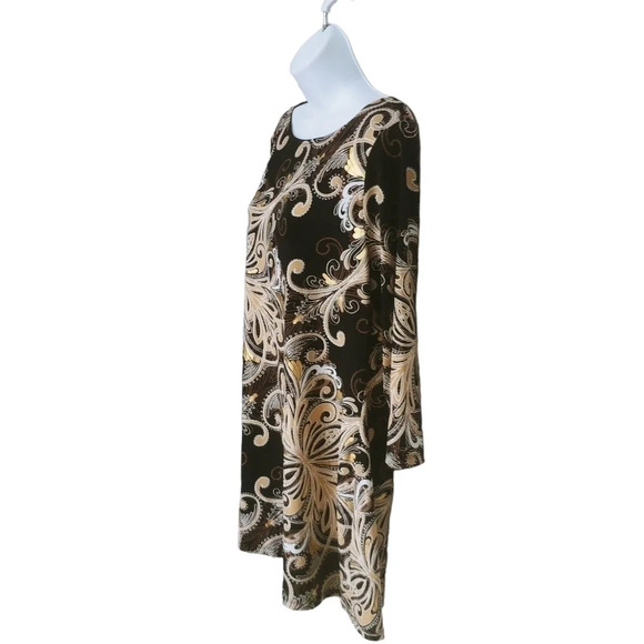 Style & Co. Stretch Tunic Top Gold  Filigrees White Black L - Picture 5 of 7